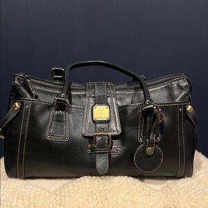 Vintage MCM Black Leather Boston Bag